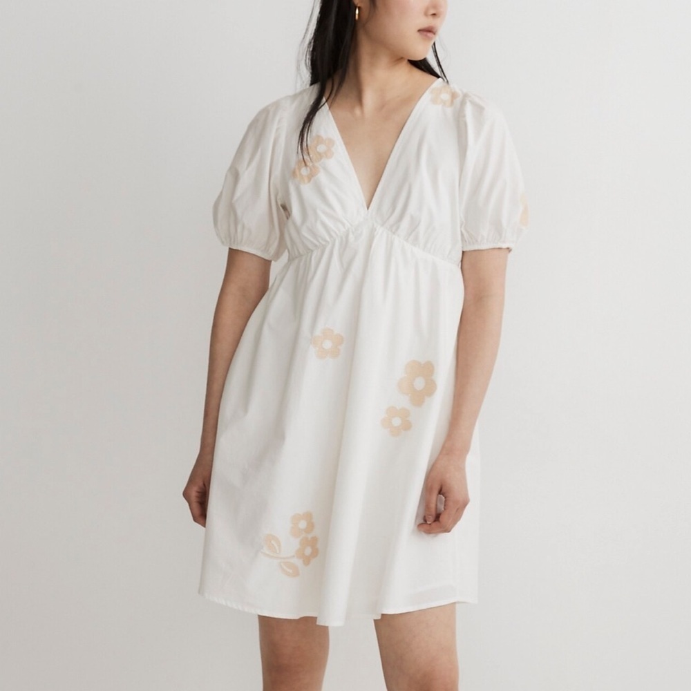 Madewell Annamarie Mini Dress with embroidered floral appliqué Size 10 NWT